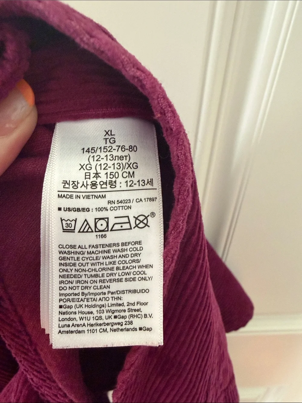GAP Girls Burgundy Corduroy Pinafore Dress